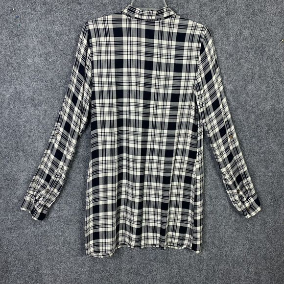 Abercrombie & Fitch B&W Plaid Tunic Women Small Roll Tab Sleeve Pockets - Picture 8 of 16